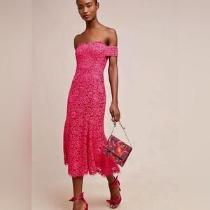 Shoshanna Midnight Off Shoulder Hot Pink Lace Dress SZ 4